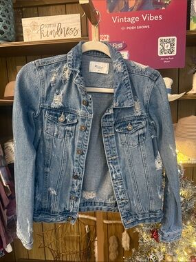 KanCan Distressed Light Blue Denim Jacket